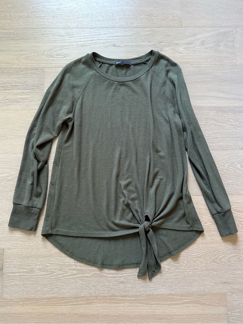 Gibson Olive Green Long Sleeve Tie-Front Top